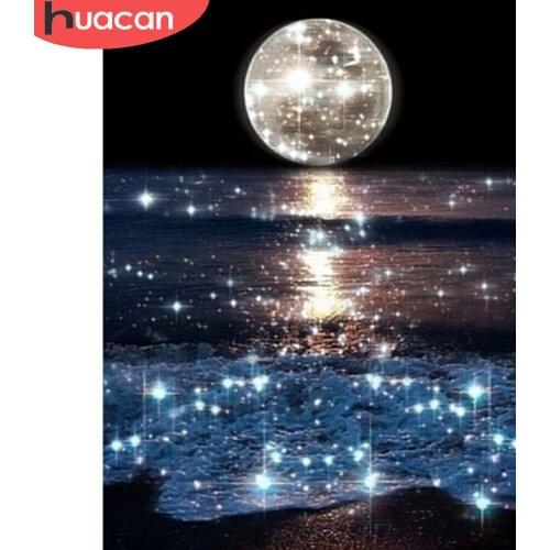 HUACAN Diy Diamond Painting Moon Sea Scenery Full Square/round Diamond Mosaic Embroidery Night Landscape Home Decor