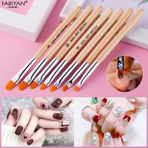 7pcs/set Nail Art Brush Wooden Round Builder Drawing Painting Flat Pen Acrylic Extension UV Gel Polish Manicure Tool Design Tips