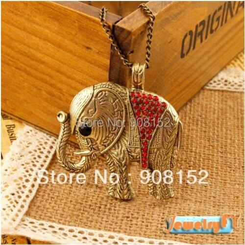 Classic Elephant Pendant Necklace Gem-studded Long Chain Necklace