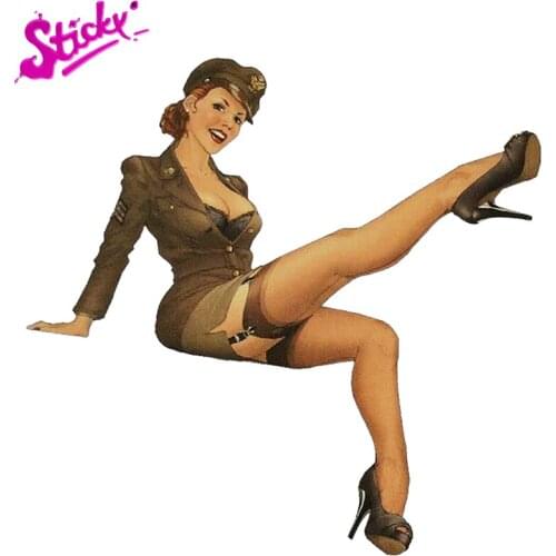 STICKY Sexy Military Long Legged Lady Car Sticker Fuel Tank Cover Sticker Car Decal Figure PVC Creative Stickers