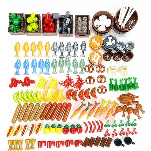 Full Set DIY Building Blocks Food Bread Fish Fruit Roast Chicken Toys MOC Parts City Accessories Bricks Compatible Mocidea Brand