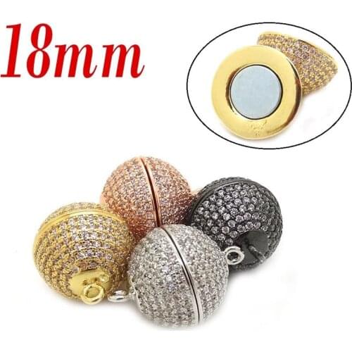 New 18mm Brass Micro Pave Cubic Zirconia Crystal Strong Magnetic Clasp & Hook Round Beads For Pearl Necklace Jewelry Accessories