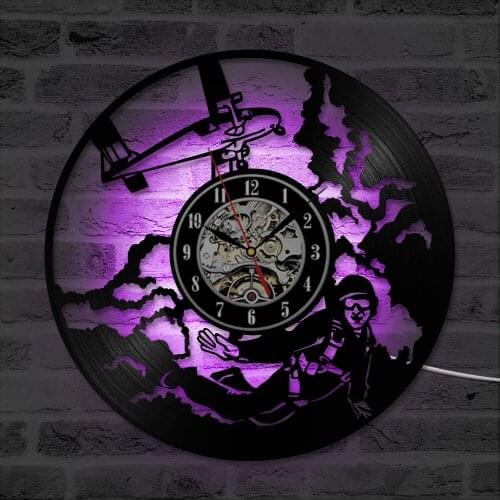 Round Hollow Skydiver CD Record Wall Clock Personalized Creative and Antique Vinyl LED Record Clock Handmade Home Decor Clock