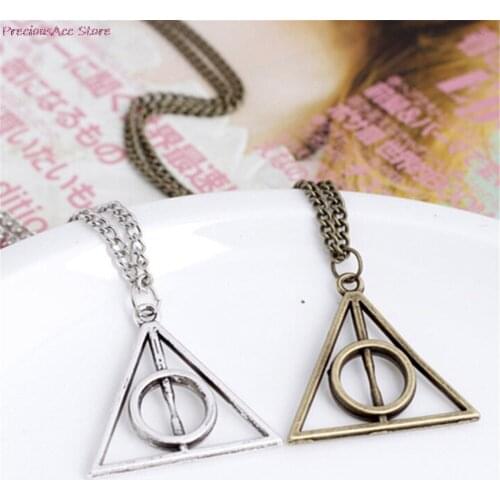 Hallows Pendant Toys Necklace Retro Triangle Round Sweater Chain Necklace Action Toy Figures