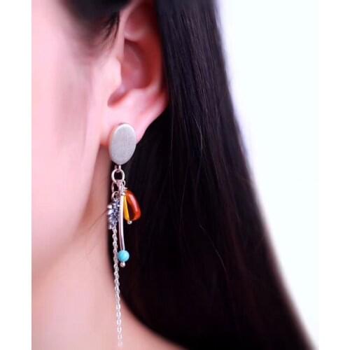L&P Natural Gemstone Thai 925 Silver Amber Wedding Drop Earring 925 Sterling Silver Tassels Statement Earrings Women Jewelry