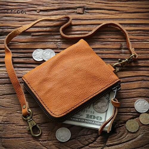 LEACOOL Slim Mens Wallet Genuine Leather Casual Small Purse Credit Card Holder Wallet Bifold Mini Money Bag Coin Purse