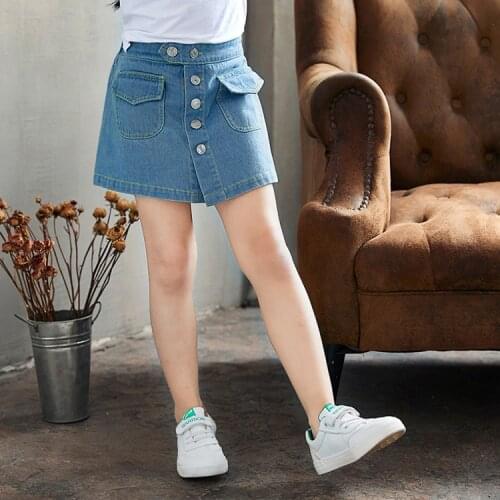 2020 Summer denim girls skirt teen kids mini skirt fashion button jean cltohes children back to school clothes 4 to 14 yrs