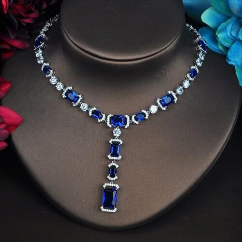 HIBRIDE Hot-Sale Blue AAA CZ Jewelry Sets Luxury Necklace Set for Women Wedding Dress Accessories Party Show Bijoux Femme N-463