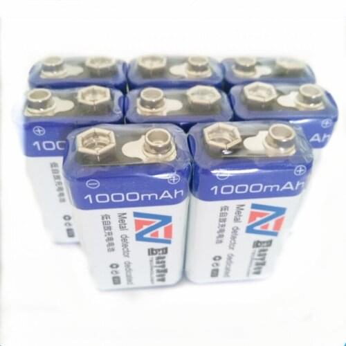 Hot sale 8pcs/lot 9V rechargeable battery 1000mAh lithium ion battery for metal detector instrumentation