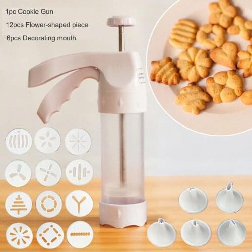 Cookie Press Kit Gun Machine Cookie Making Cake Decoration 12 Press Molds & 6 Pastry Piping Nozzles Cookie Tool Biscuit Maker