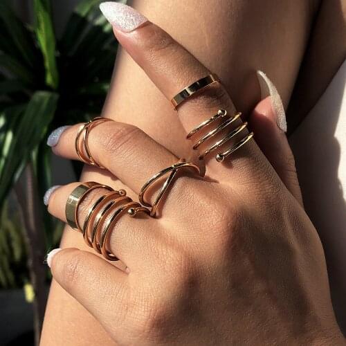 Hiphop Rock Metal Geometry Circular Punk Rings Set Opening Index Finger Accessories Buckle Joint Tail Ring for Women Jewelry