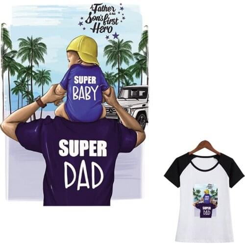 Super Baby&Super Dad Patches Iron On Heat Transfers For Clothing T-Shirt Hoodies Strips Sticker On Clothes Applique Accessory