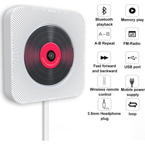 Wall Mountable CD Player Bluetooth Home Audio Boombox With Remote Control Built-in HiFi Speakers FM Radio USB MP3 Music Player