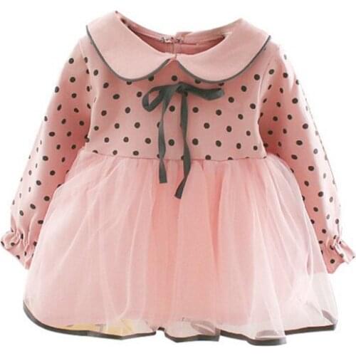 2021 New Style Girls Autumn Spring Bowtie Dresses Princess Dot Clothes One-Piece Ball Gown Dress