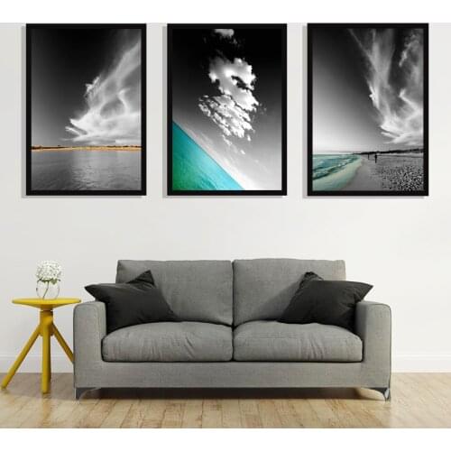 Clouds And Sea,Beach Wall Pictures Canvas Art Posters For Living Room Black White Seascape Painting Modern Decoraive Pictures