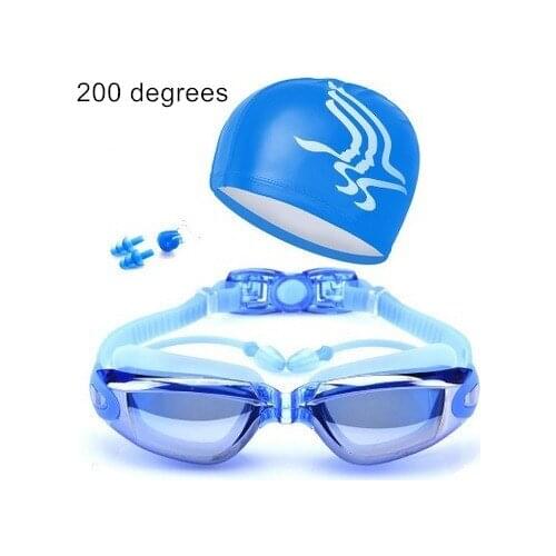 Adults Myopia Waterproof Swim Glasses Anti Fog UV Protection Swim Goggles With Hat and Ear Plug Nose Clip Suit SwimWater Glasses