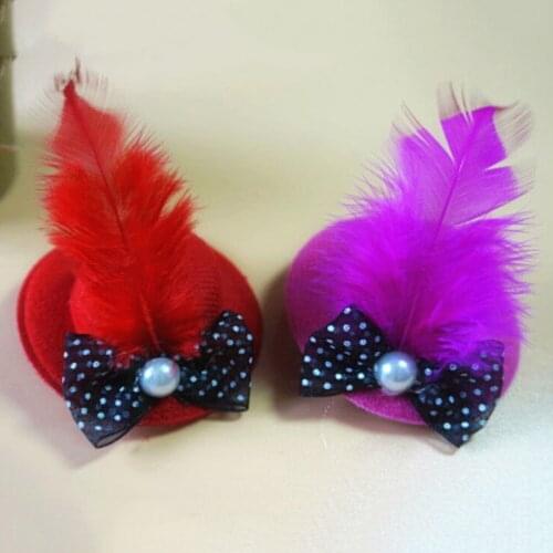 Princess Style Design Dog Hair Caps Pet Grooming Hair Clips Hat Clip Yarn Feather Flowers Mini Hat Hair Accessories