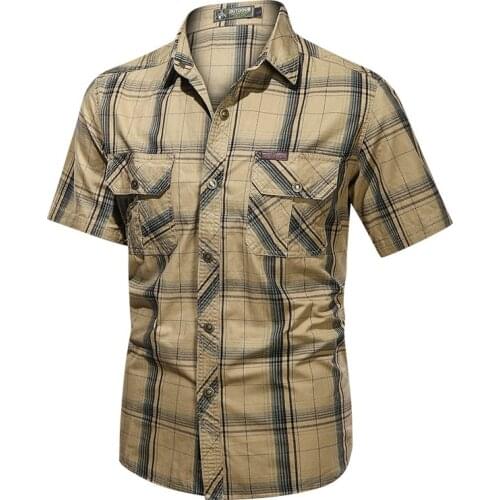 Summer Shirts for Men Plaid Pure Cotton Men Shirt Casual Fashion Loose Military Shirt Men Clothing Plus Size M-5XL Chemise Homme