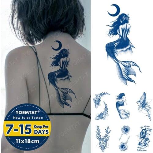 Juice Lasting Ink Tattoos Body Art Waterproof Temporary Tattoo Sticker Moon Mermaid Seaside Tatoo Arm Fake Ocean Tatto Women Men