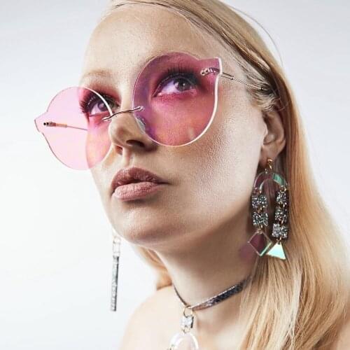 Exquisite Cutting Rimless Sunglasses Women Round Green Vintage Ladies 90S 80S Retro Party Punk Driving Sun Glasses Nx Ocean Lens