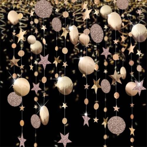 Wedding Decoration 4M Gold Silver Star Round Paper Garlands Baby Shower Birthday Party Decorations Banners Christmas Supplies