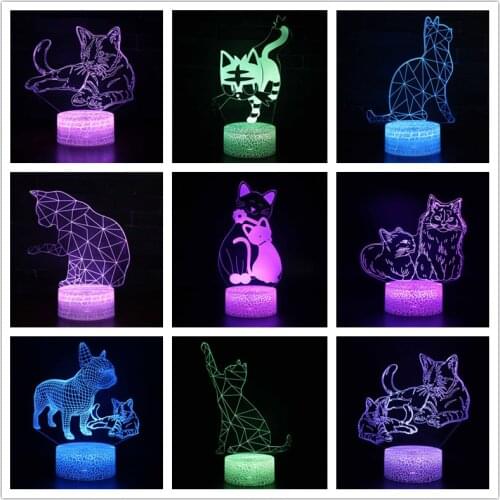 Animal Cat 3D LED Night light 7 Color Changing Touch Remote Control USB Table Lamp for Kids Xmas Gift Home Bedroom Decorations