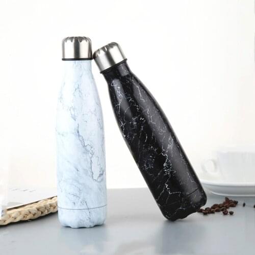 Water Bottle Stainless Steel Sports Vacuum Insulated Thermal Outdoor Cold Hot Cup Creative Mug Marble Bottle Cover 500/350ML