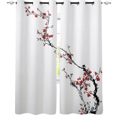 Plum Blossom Ink Chinese Painting Curtains for Living Room Bedroom Kitchen Window Treatment Curtain Home Decoration