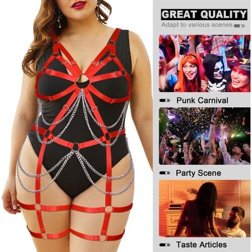 Punk Rock Girl Plus Size Body Chain Harness Belt Hollow Out Bdsm Erotic Lingerie Sexy Accessories Fat Female Stockings Club Rave