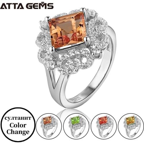 Zultanite Sterling Silver Womens Ring S925 Rea; Silver 2.5 Carats Created Diaspore Princess Cut Color Change Stone