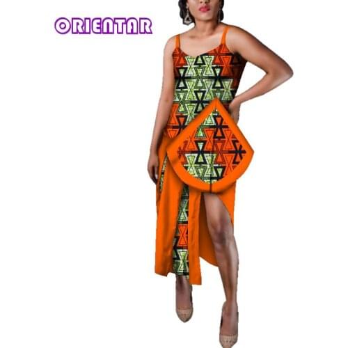 Women Sexy Sleeveless Dresses African Wax Print Dress for Evening Party Bazin Riche Traditional Africa Clothing Long Dress WY250