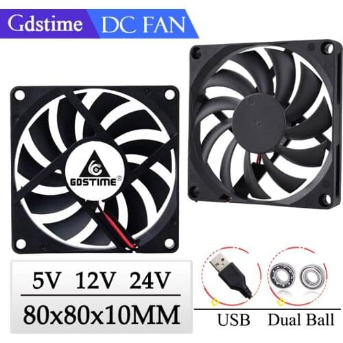 2Pcs Gdstime 80MM Fan DC 5V 12V 24V Fan 80x10MM 2PIN 3PIN USB PC Brushless Case Cooling Fan 8cm 8010 Laptop CPU Cooler Fan