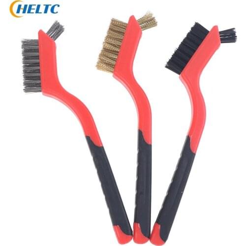 3Pcs/lot Wire Brush Nylon Brass Stainless Steel Bristles for Rust Dirt Paint Scrubbing with Deep Cleaning 7 Inch