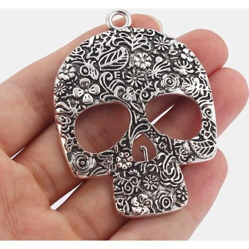 4PCS Tibetan Large Tone Open Skull Halloween Charms Skeleton Pendants for Necklace Findings Jewellry