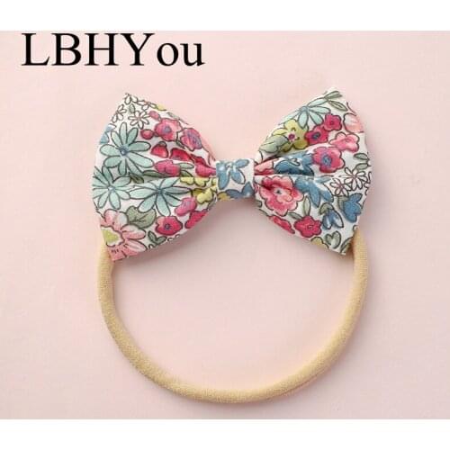 6pcs/lot Cotton Fabric Baby Girls Bows Nylon Headbands Children Kids Fruit Flowers Prints Elastic Nylon Hairbands Hair Accessory