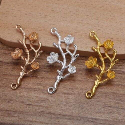 20 PCS 21*46mm Retro Hair Accessories Bridal Headwear Branches Flowers Connectors Charm For Jewelry Making