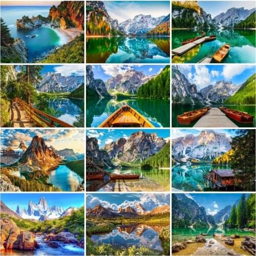 AZQSD 5D Diamond Embroidery Mountain Landscape Full Drill Diamond Painting Natural Lake Mosaic Cross Stitch Home Art Decor