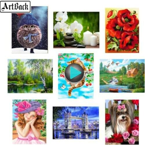 Full square drill diamond painting flowers cat landscape animal diy 3d diamond mosaic rhinestone crafts decorative painting