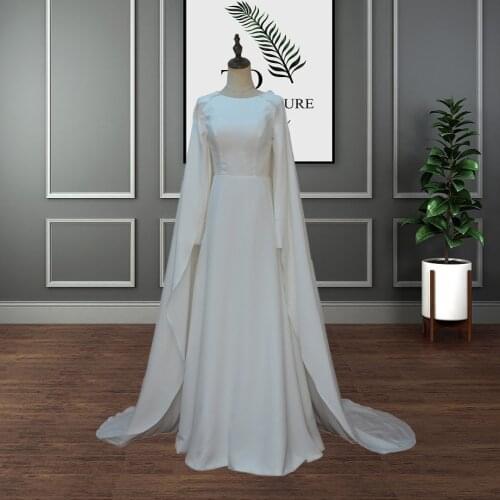 Satin A line Vestido De Noiva Robe De Mariage 2020 Arabic Muslim Luxury Beautiful Long Sleeve Wedding Dress with Jacket