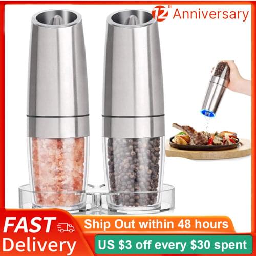BEEMAN Electric Salt and Pepper Grinder Stainless Steel Automatic Gravity Induction Pepper Mill Kitchen Spice Grinders Tools