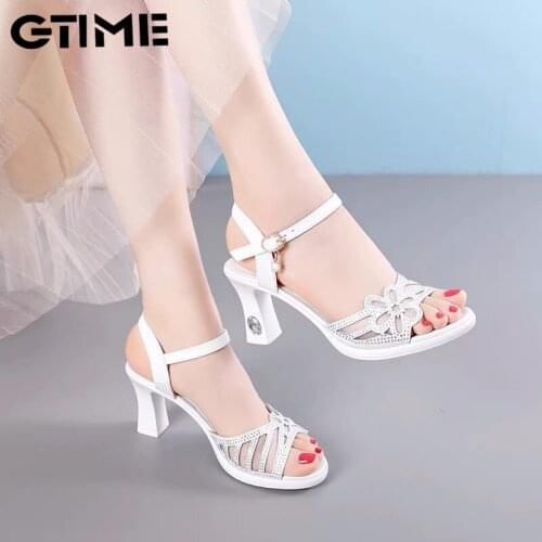 Block Heel Platform Sandals Women Wedding Shoes Summer 2021 Elegant Leather High Heels Sandals Ladies Office#SJPAE-310