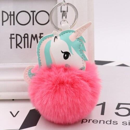 Unicorn Fur Ball Bag Pendant Imitation Rex Rabbit Color Matching Fur Ball Keychain Pony Plush Car Pendant Wholesale