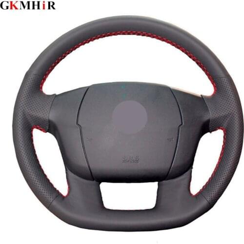 Black Artificial Leather Hand-stitched Car Steering Wheel Covers for Citroen C4L C4