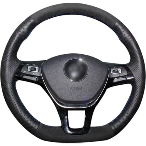 Car Steering Wheel Cover Soft Black Genuine Leather Suede For Volkswagen VW Golf 7 Mk7 New Polo Jetta Passat B8 Tiguan