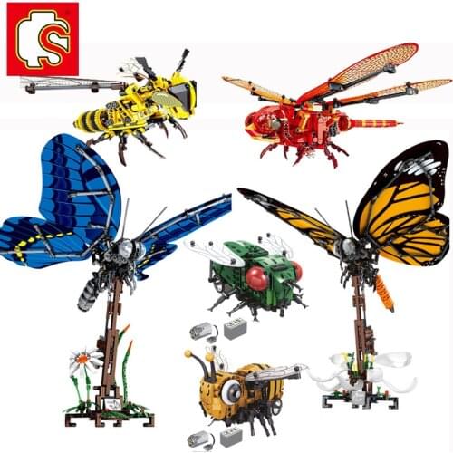 SEMBO Electric Motor Technical Animal Simulated Insect Bee Wrap Butterfly dragonfly Creator Building Blocks Bricks Kid Toys Gift