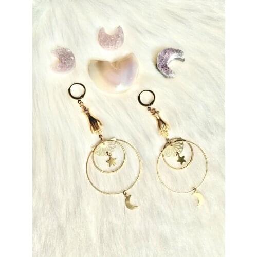 Palmistry earrings GypsyTarot earrings Chandelier earrings Witch earrings Moon and Star dangle earrings Space