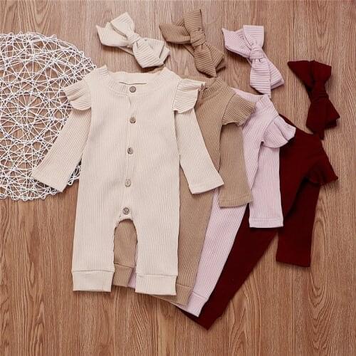 Baby Girl Boy Cotton Clothes Knitted Romper Jumpsuit Headband Autumn Outfits Costume Toddler Girls Winter Clothing Set 2 PCS D1388