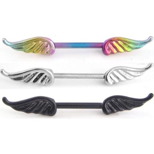 2Pcs Alloy Silver Color Angel Wings Feather Angel Wings Body Nipple Rings Jewelry Women Bar Barbell Piercing Ring