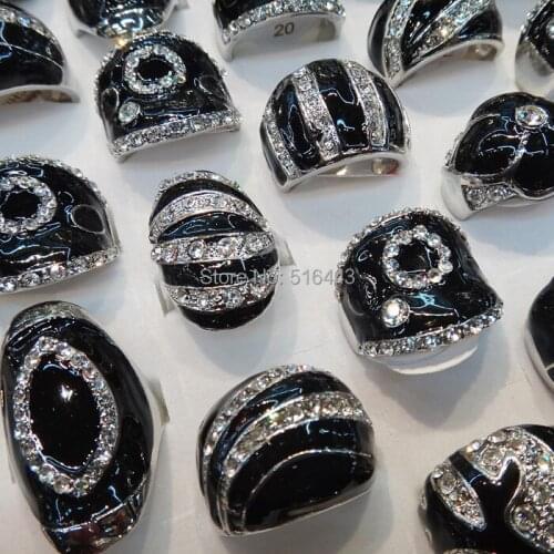 2014 Rushed Seconds Kill 5pcs Czech Rhinestones Big Black Enamel Fashion Silver P Women Mens Rings Wholesale Jewelry Lots A294