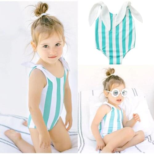 6m-5y Lovely Toddler Kid Baby Girl Bikini Blue Striped Print One Piece Bathing Suit Swimwear Swimsuit Beachwear Детский Купальн